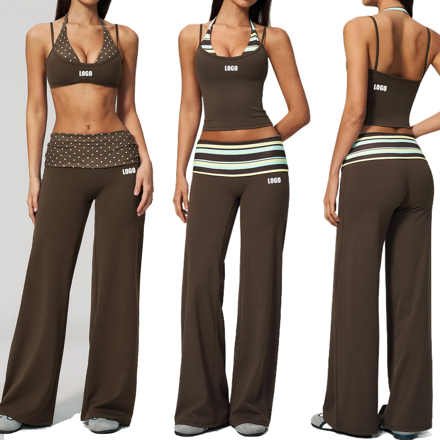 Custom LOGO Women's Fitness Fashion Polka Dot Fake Two-piece Hip Lift Waist Running Quick-drying Yoga Two-piece Set