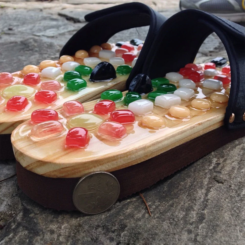 

1 Pair Massage Slippers Size 37-38 Black Pu Eva Sole Acupressure Design For Foot Health Pain Relief Cobblestone Sandals Massage