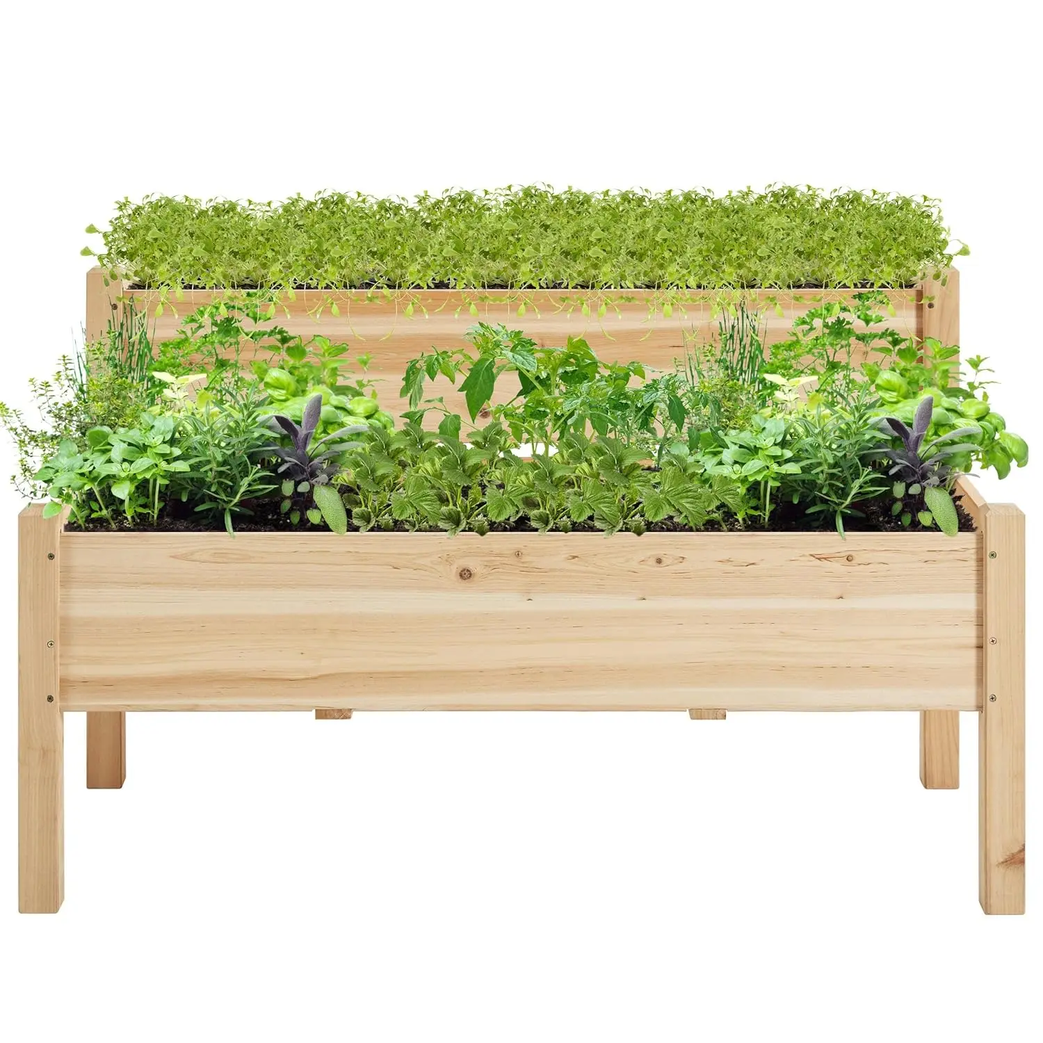 

2-Tier Elevated Stand Raised Bed Planting Planter Bed Box for Flower Vegetable Gardening Outdoor, Wood, Customized