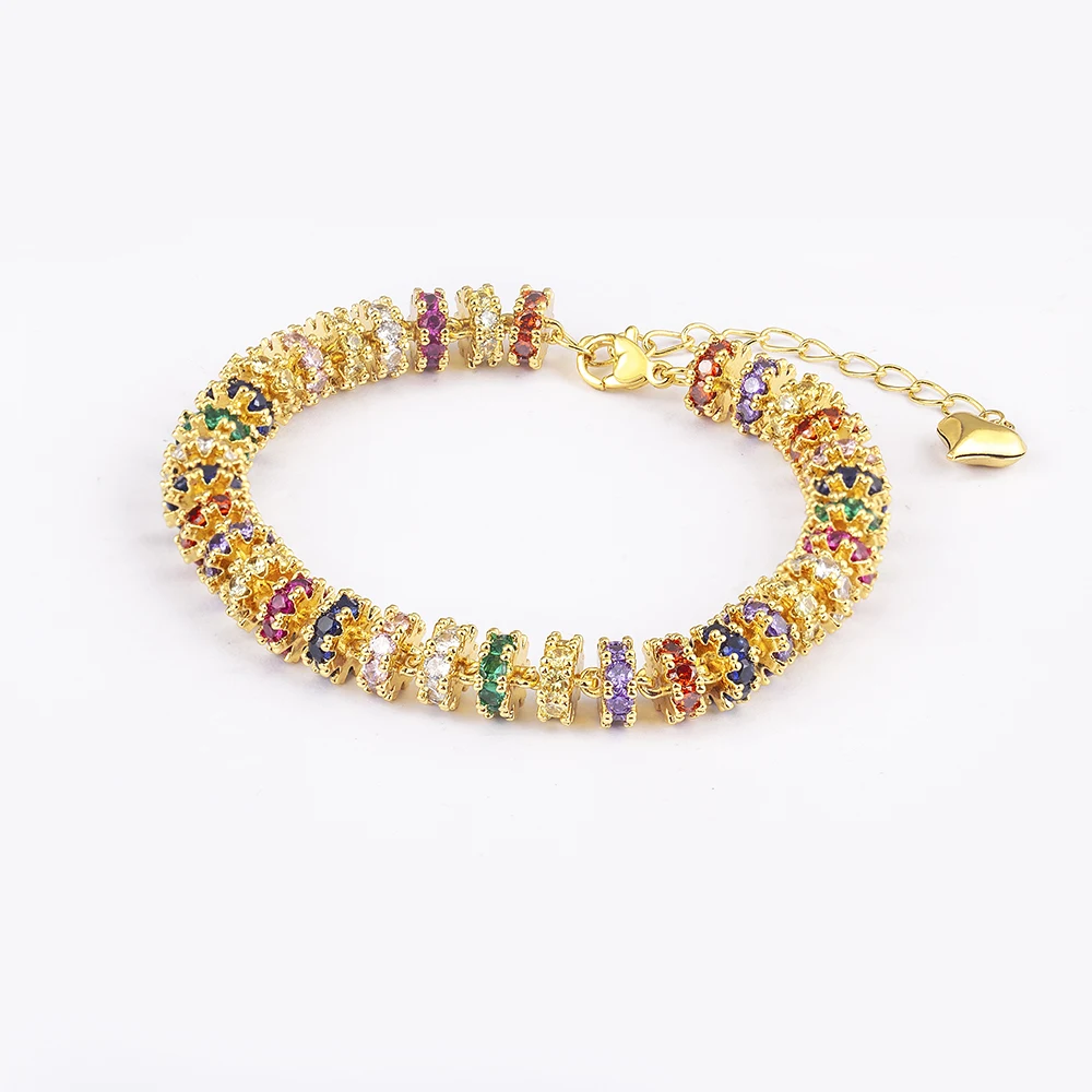 Nidin Fashion Gold Plated Chain Bead Bracelet for Women Colorful Crystal Zircon Heart Shape Charm Wedding Party Jewelry Gifts