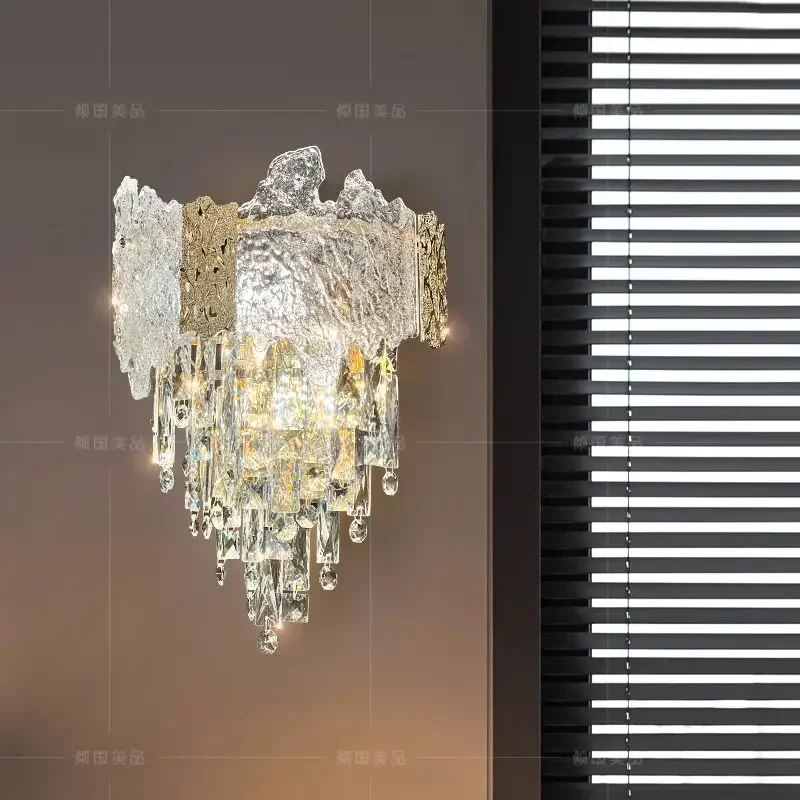 Light Luxury Wall Lamp Living Room Background Wall Lamp New Style High-Grade Gold Crystal Creative Personality Bedroom Lamp