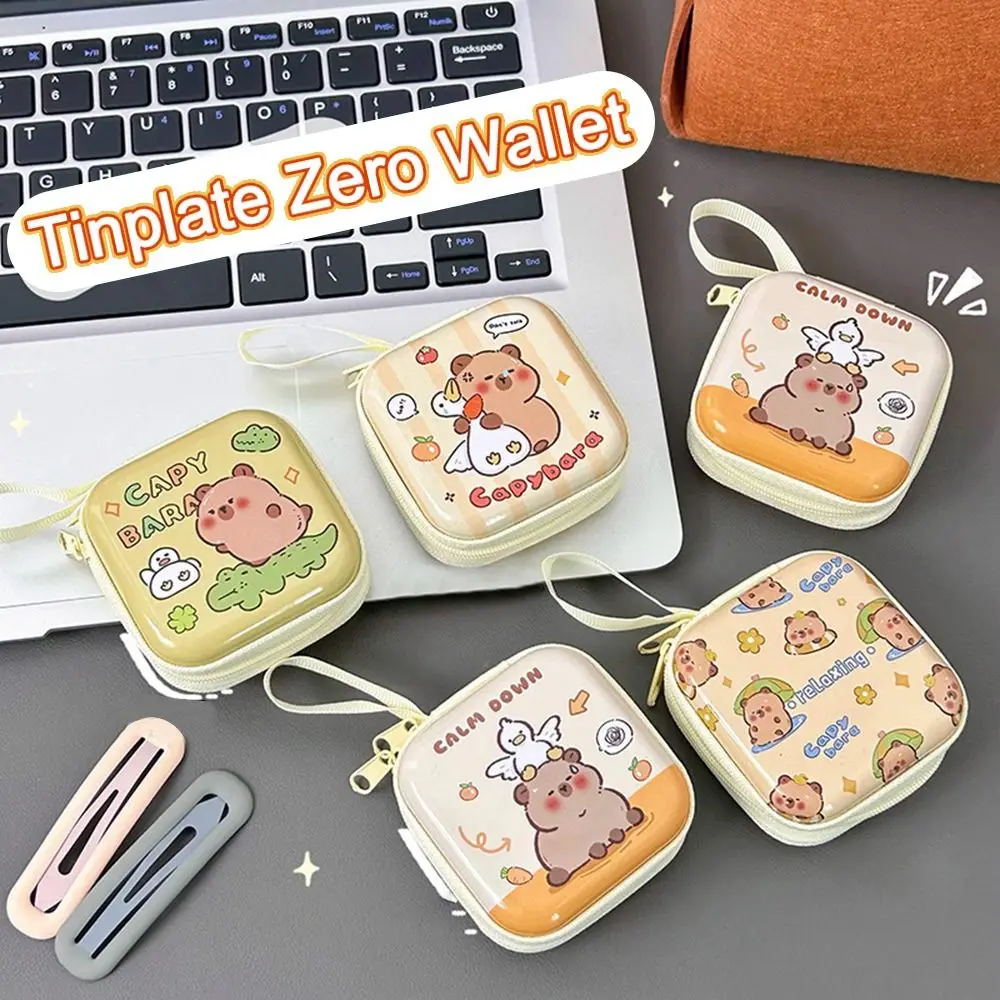 Dompet koin Capybara pola kartun lucu, tas kunci Mini tahan air, kotak penyimpanan portabel