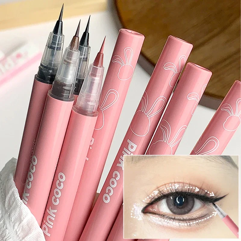 Waterproof Ultra Thin Eyeliner Pen Makeup Non Smudging Lasting Black Brown Matte Lying Silkworm Liquid Eye Liner Eyes Cosmetics