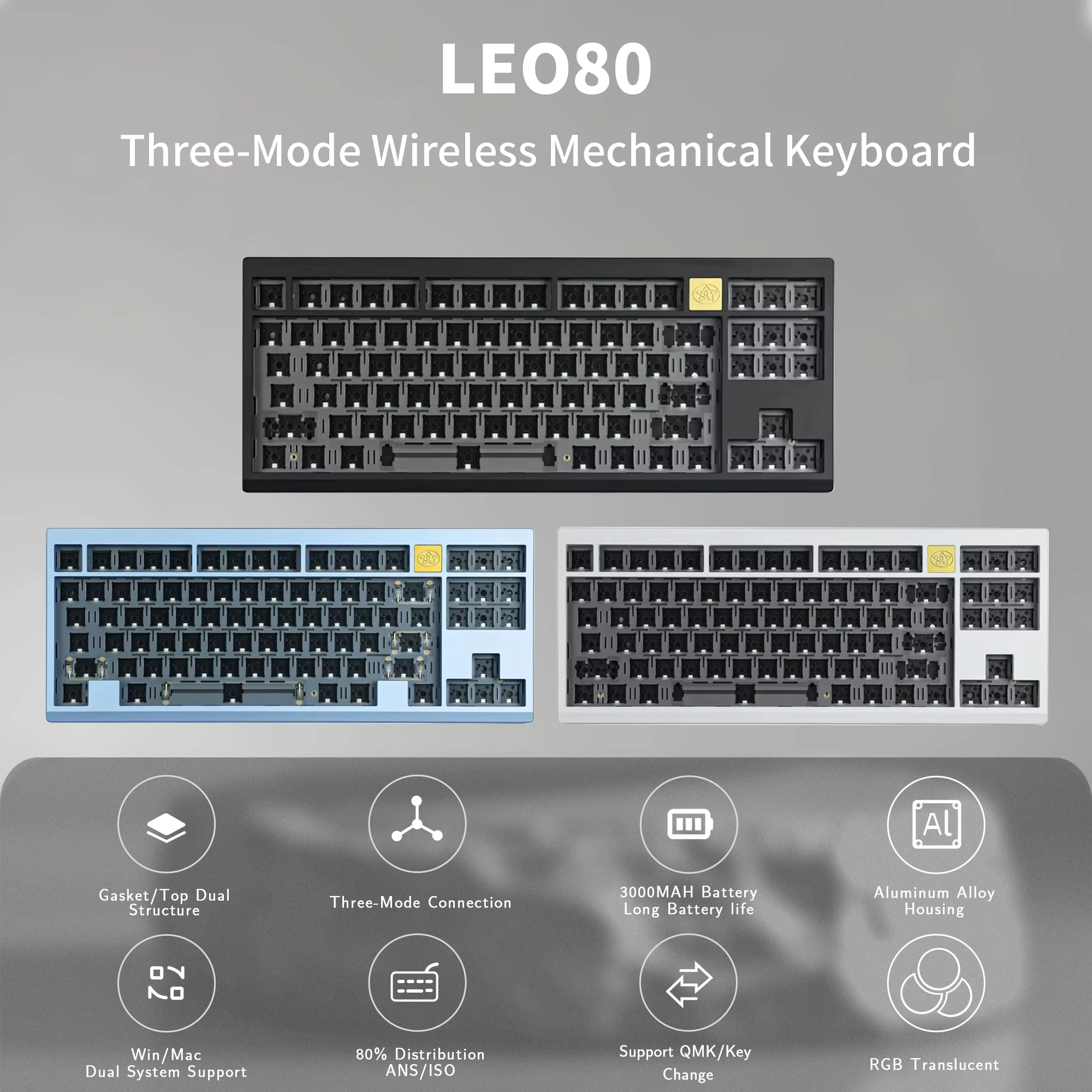 

Chosfox 87 Key Mechanical Keyboard Kit 2.4G Wireless/Bluetooth/Wired 80% Layout RGB Gaming Keyboards Full key Hot Swap QMK/VIA