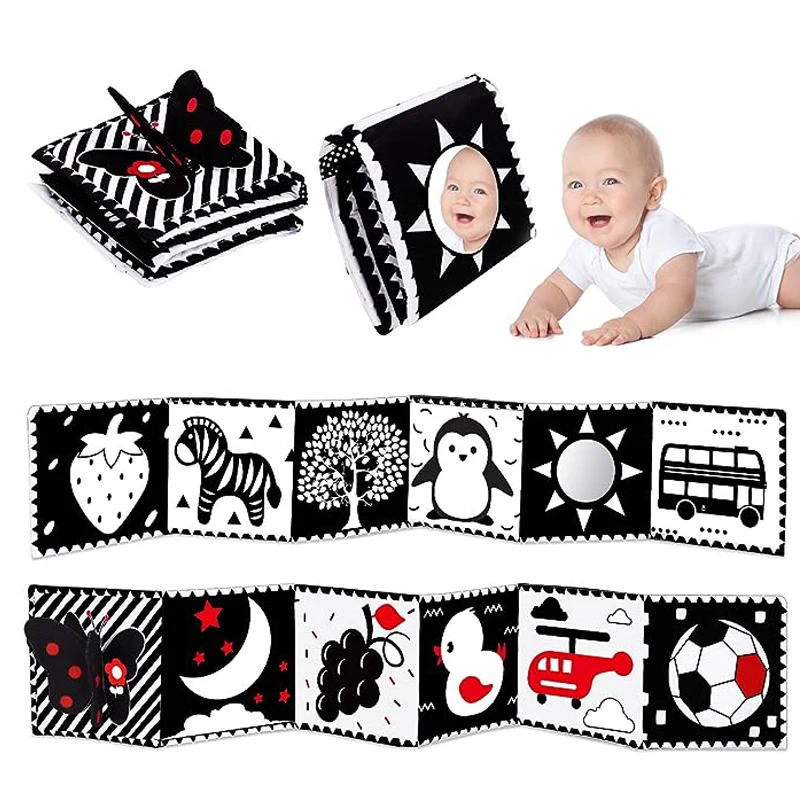 Sensory Cloth Book Baby Toys 0 12 Months Newborn Bed Crib Bumper Black and White Animal Quiet Books Montessori Baby Book Toys