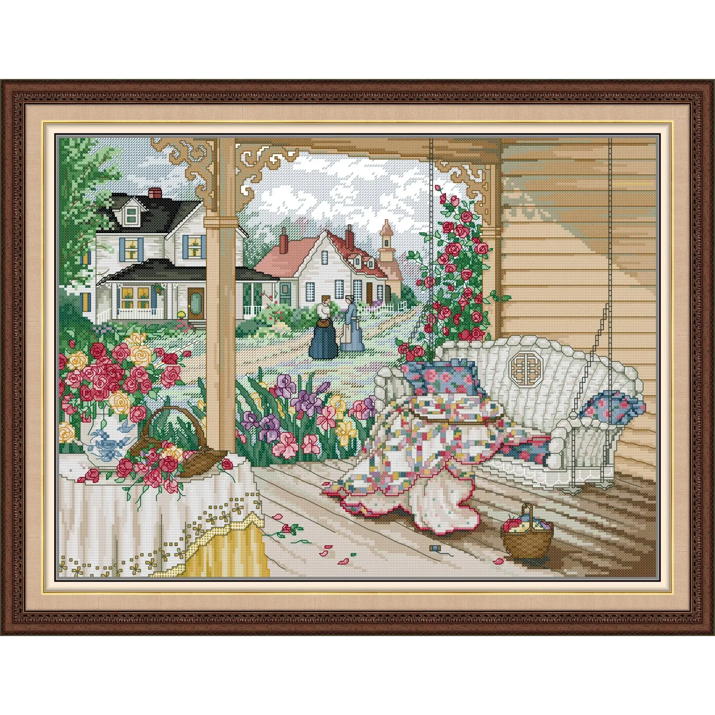 Joy Sunday Pre-printed Cross Stitch Kit  Easy Pattern Aida  Stamped Fabric Embroidery Set-Villa Life