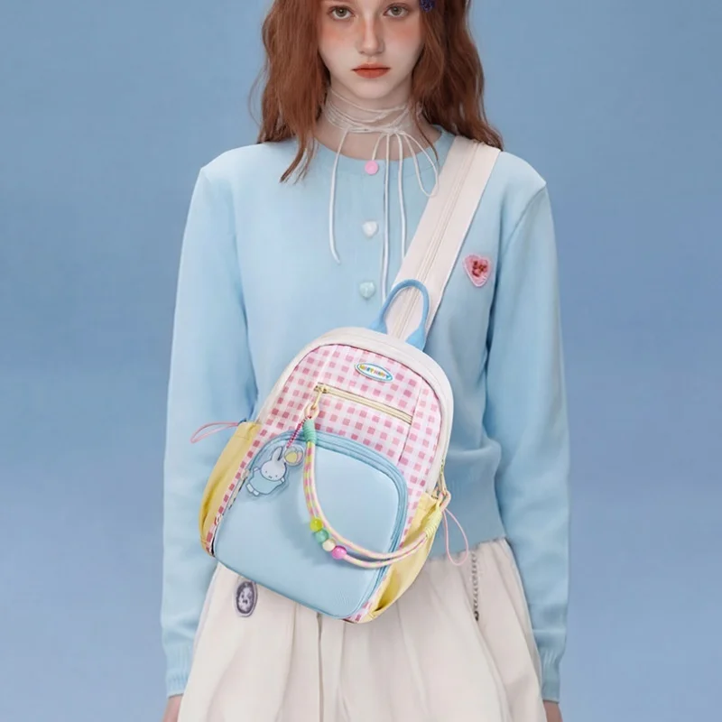 

Miffy Check Color Block Double Shoulder Bag Cute School Style Crossbody Ormessenger Bag Charm Collectible Gift Series Ornaments
