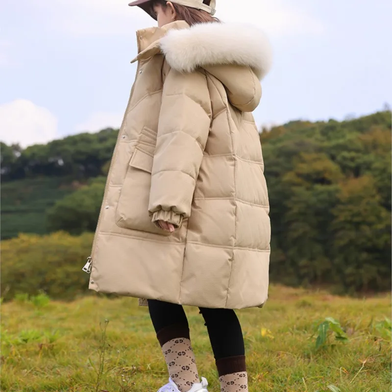 Girls 2023 new children's mid-length thickened winter coat