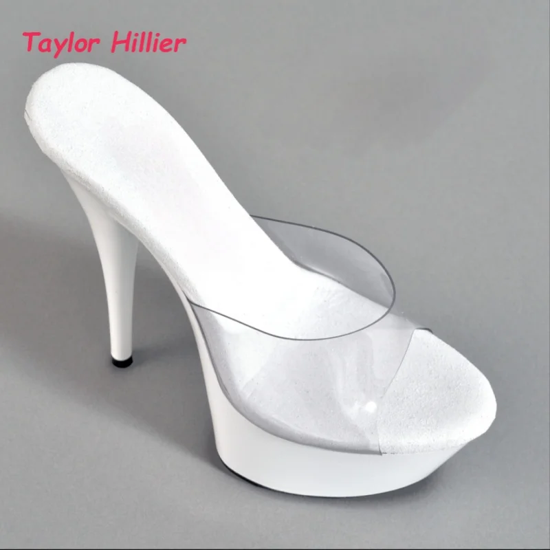 Clear Strap White Platform Heeled Mules Women Peep Toe Stiletto High Heel Open Toe Sandals Summer Dance Party Club Fashion Shoes
