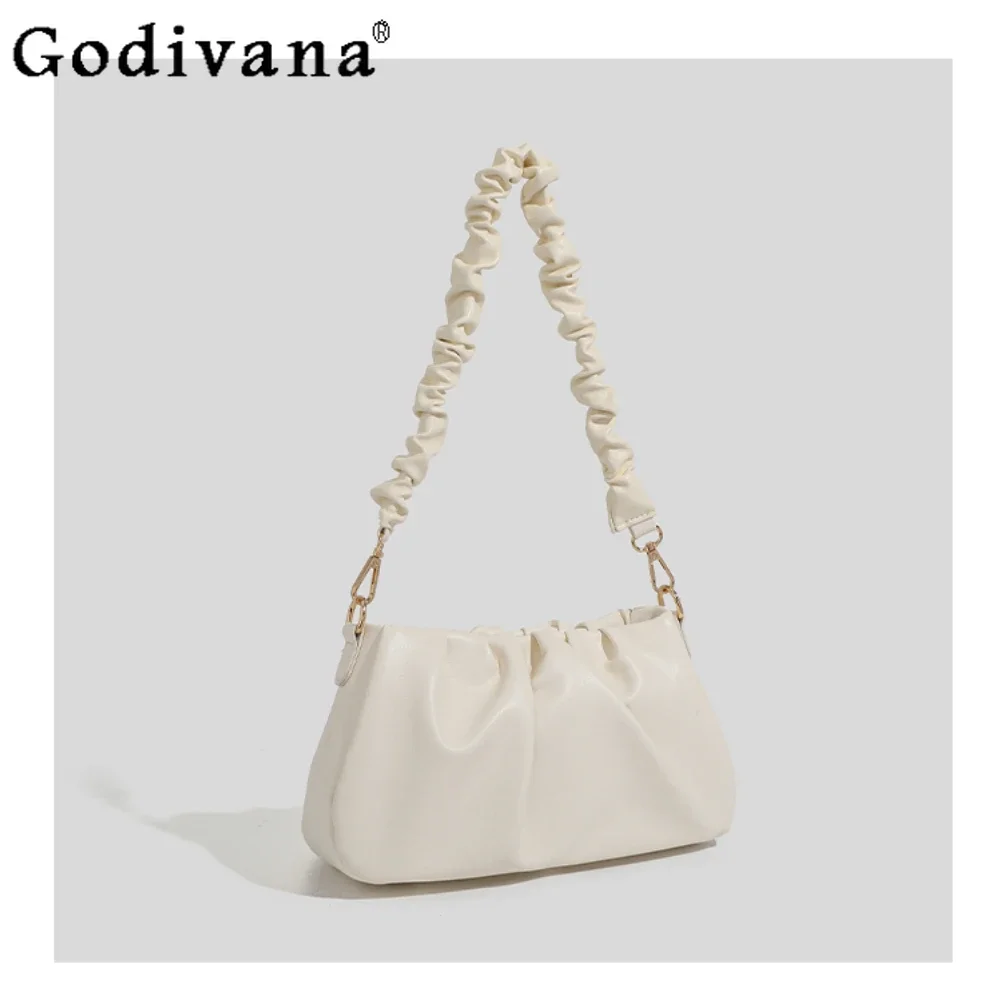 Summer Sweet and Cute Pleated White Underarm Shoulder Bags Fashionable Women's Tote Messenger Bag