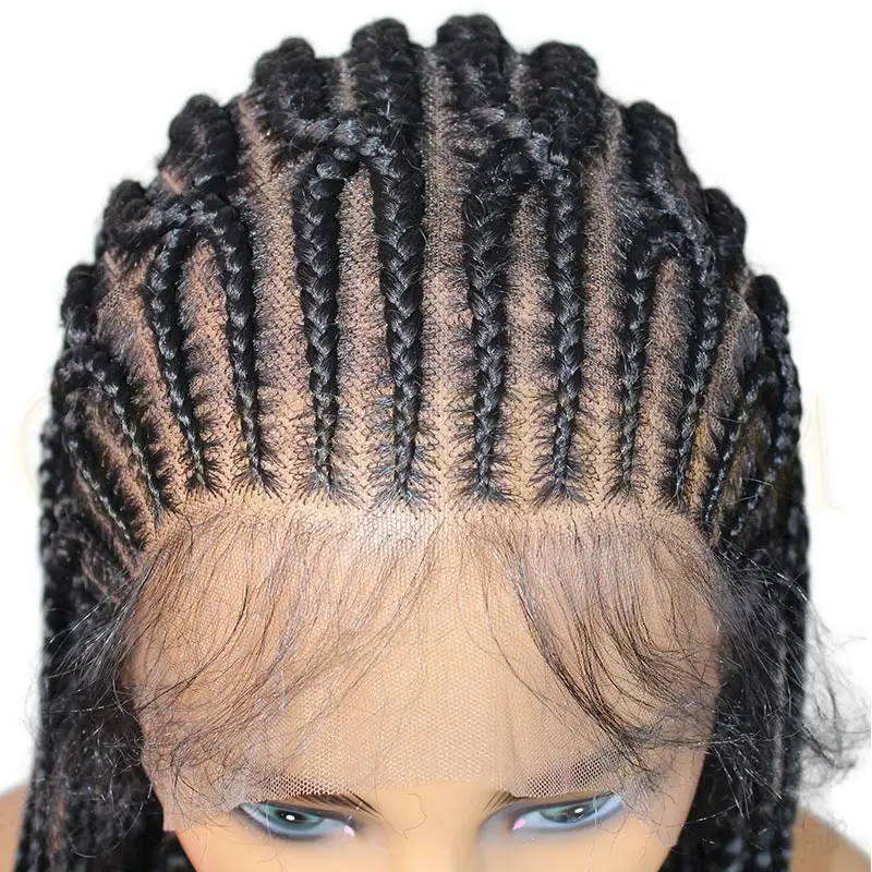 

36-дюймовый парик Goddess Box Braid Faux Locs, синтетический полный кружевной передний парик для чернокожих женщин, витые плетеные парики Cornrow
