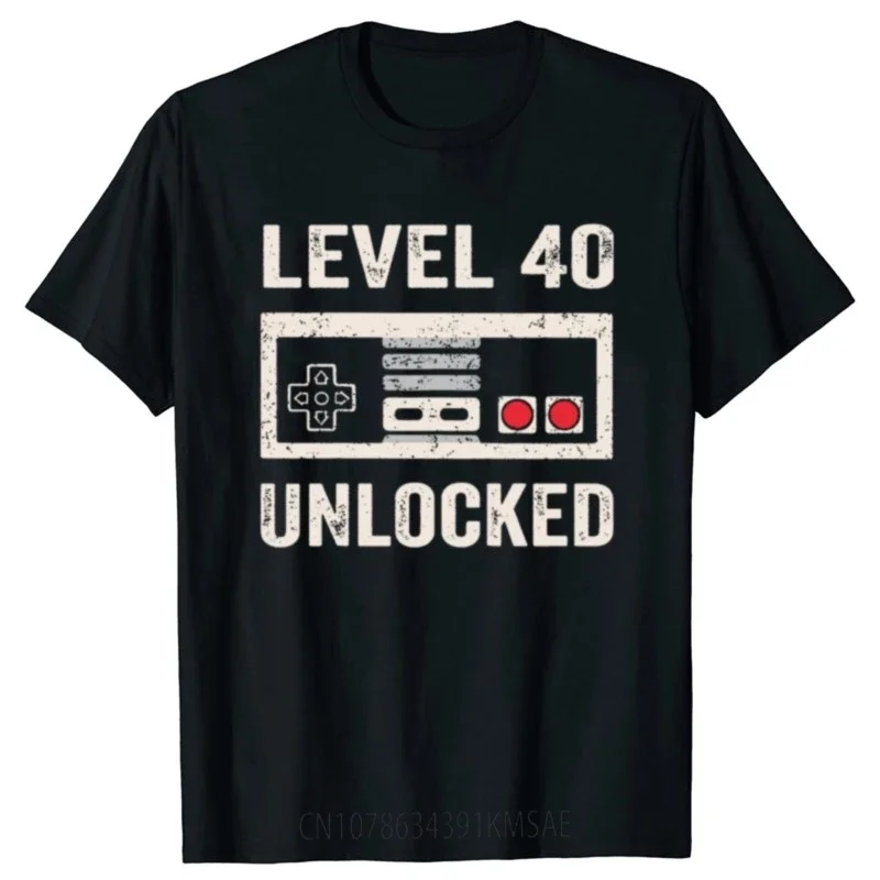 Funny Level 40 Unlocked Video Gamer 40th Birthday Gifts T Shirts Summer Graphic Streetwear Short Sleeve T-shirt Mens Clothing