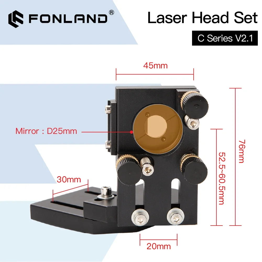 Fonland conjunto de cabeça de laser co2 lente d18 fl38.1 d20fl50.8/63.5/101.6mm montagem integrativa dia25 espelho para máquina de corte a laser