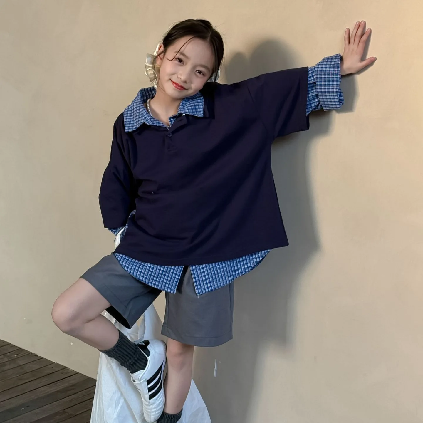 

2025 Spring and Summer New Style Baby Girl Suit Blue Shirt Short Pants Fashion and Comfortable Kids Three Piece Set