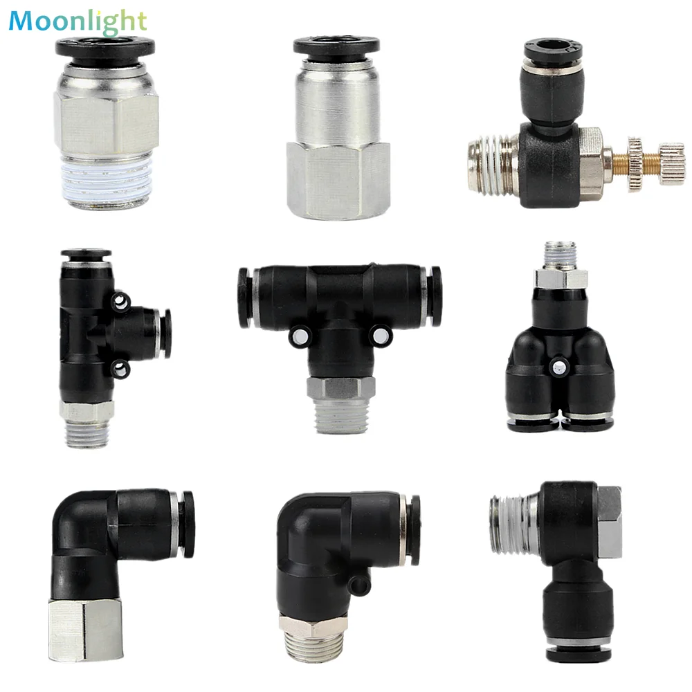 Pneumatic Air Connector Fitting PC/PCF/PB/PKB/PH/PL/PLF/PX/SL 4mm 6mm 8/10mm Thread 1/8 1/4 3/8 1/2 Black Plastic Hose Fittings