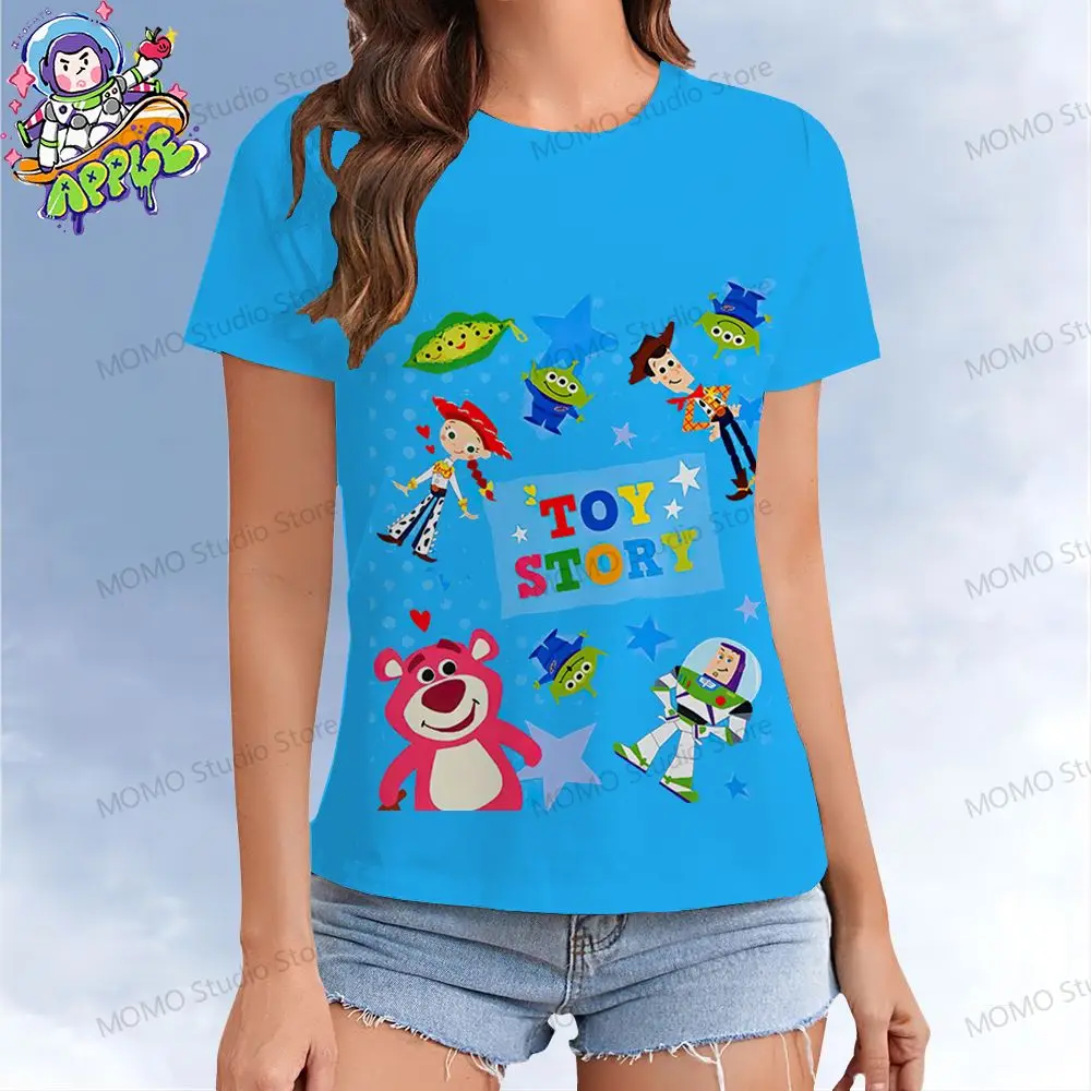 T-shirt da Disney Toy Story feminina, manga curta, gola O, Buzz Lightyear, roupa kawaii, roupa de rua, verão, Y2K, 2024