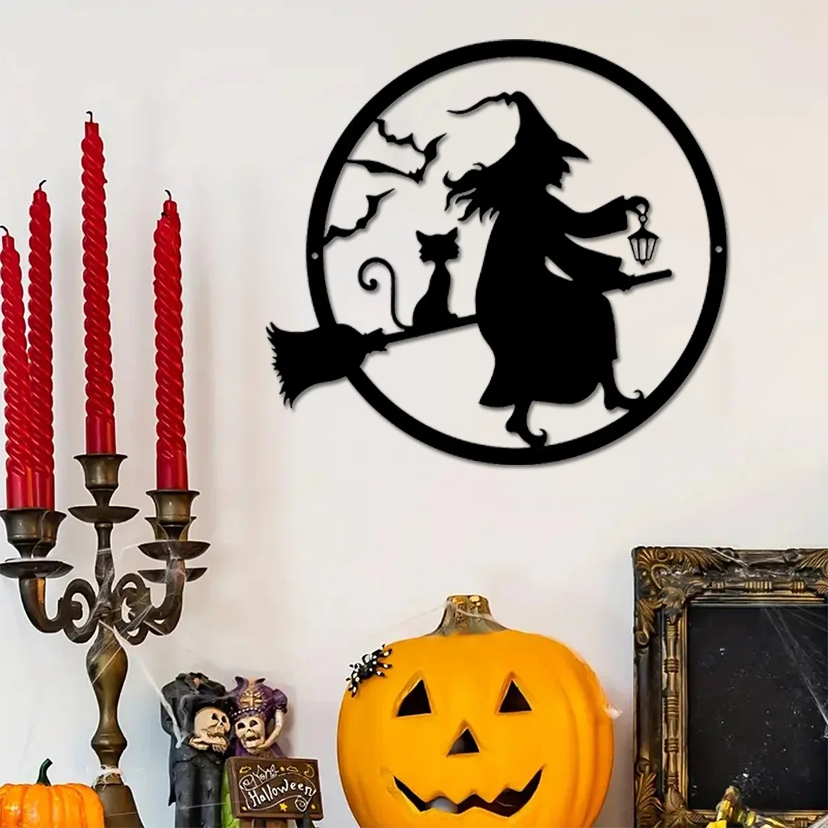 

Iron Witch Metal Wall Hanger: Enticing Black Halloween Decoration for Front Porch and Home. Haunting and Jolly Door Adornment