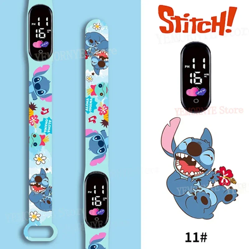 Disney-Stitch Digital Relógios para Crianças, Figuras Anime, Relógio LED Luminoso, Relógio de Toque Impermeável, Relógio Esportivo Eletrônico, Presente de Aniversário Infantil