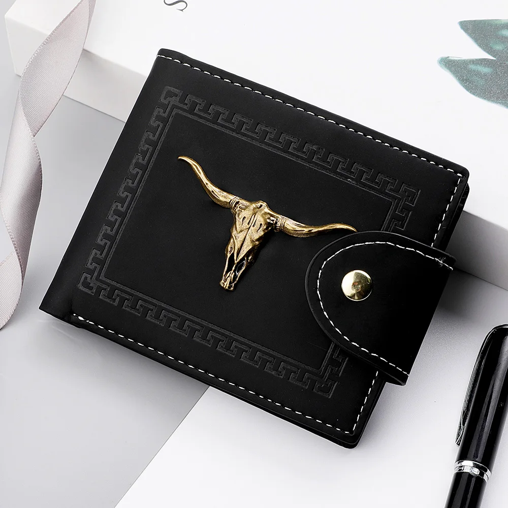 Cartera Oxhead de moda para hombres, bolsa para tarjetas de crédito con cremallera, clip de cuero esmerilado para regalo de hombres