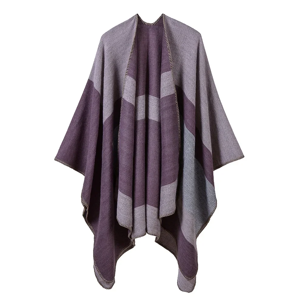 European  American Street Women Jacquard Silver Shawl Autumn Winter Scarf  Lengthened Thickened Cloak Ponchos Capes