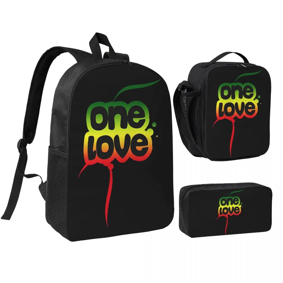

Bob Marley One Love Backpack Boys Girls BookBag School Bag Shoulder Bags 3ps Insulated Lunch Bag Pencil Case