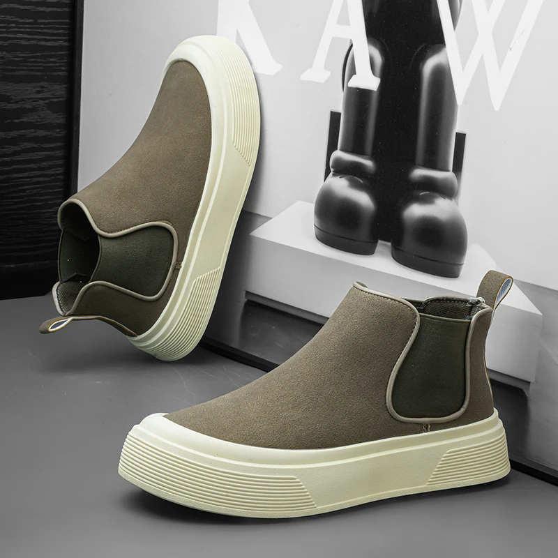 남성 두꺼운 밑창 스웨이드 숏 부츠 레트로 가을 겨울 편안하고 패셔너블한 키높이 부츠 캐주얼 젊은이용