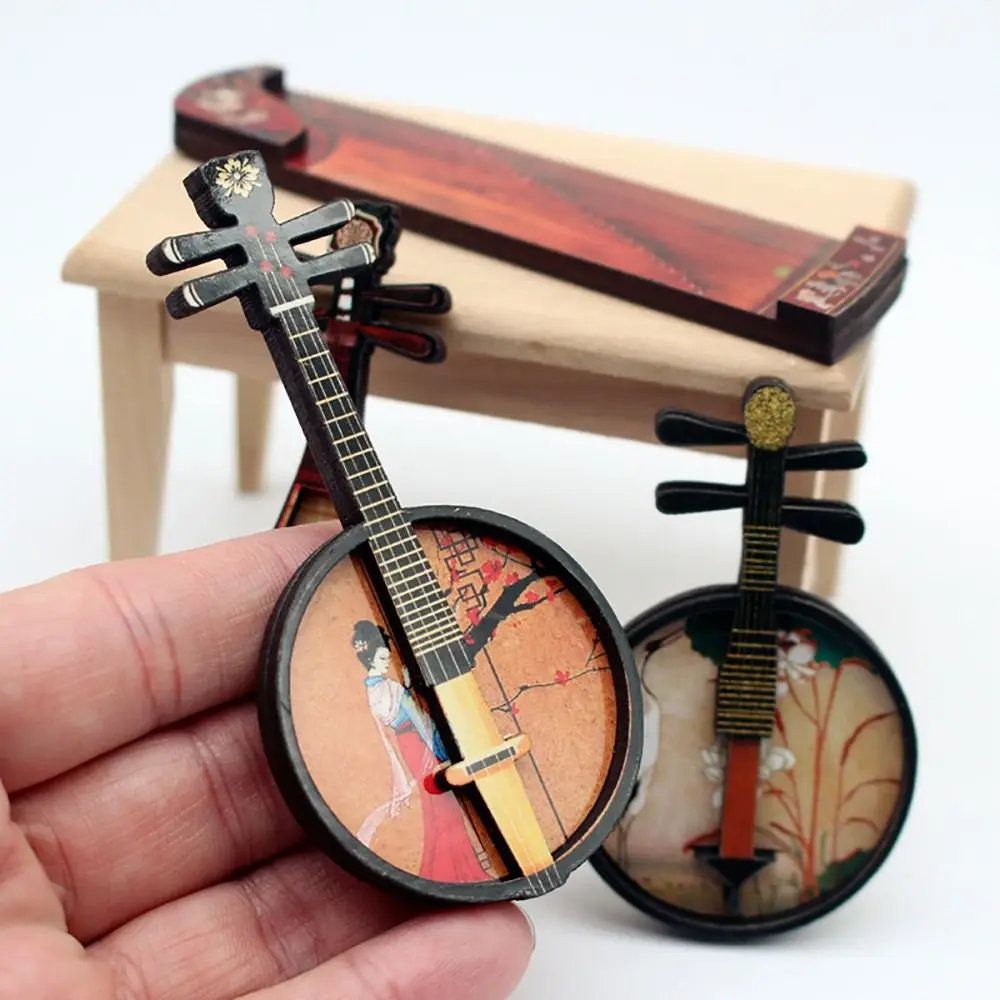 1/6 1/12 Dollhouse Musical Instruments Courtesan Pattern Multicolor Miniature Guzheng Pipa Wood Photo Props