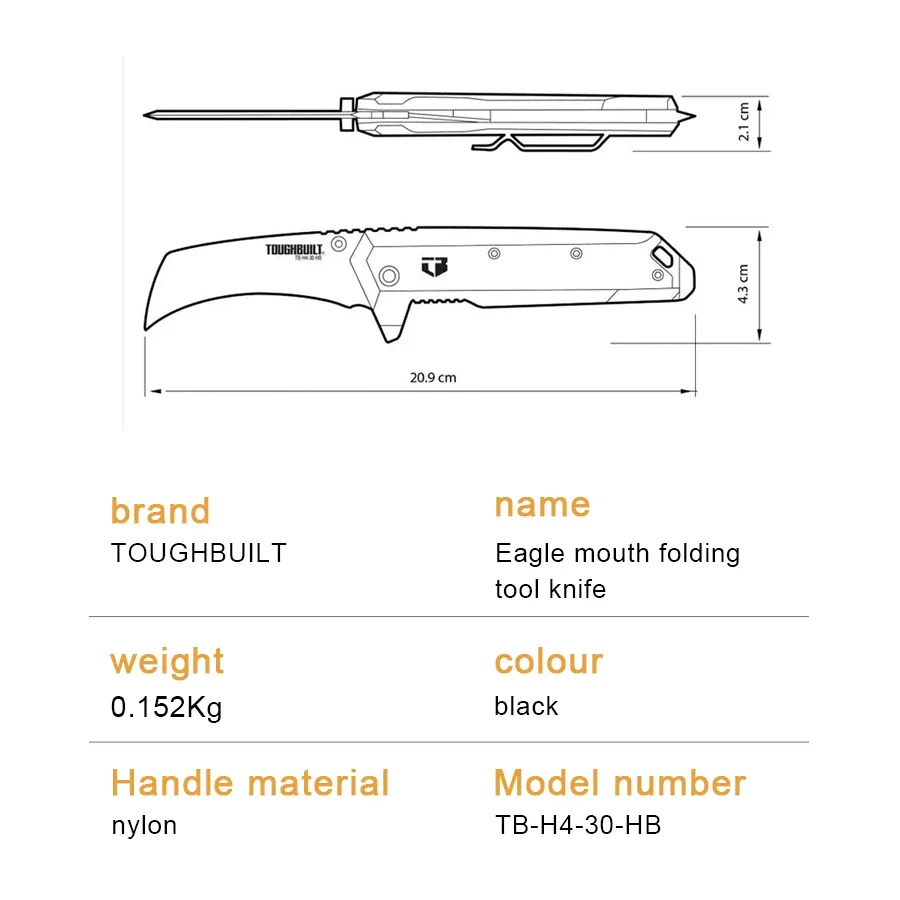 TOUGHBUILT TB-H4-30-HB Hawkbill Folding Knifes Every Day Carry Eagle Beak Folding Tool Knife Pocket Knife Hand Tools