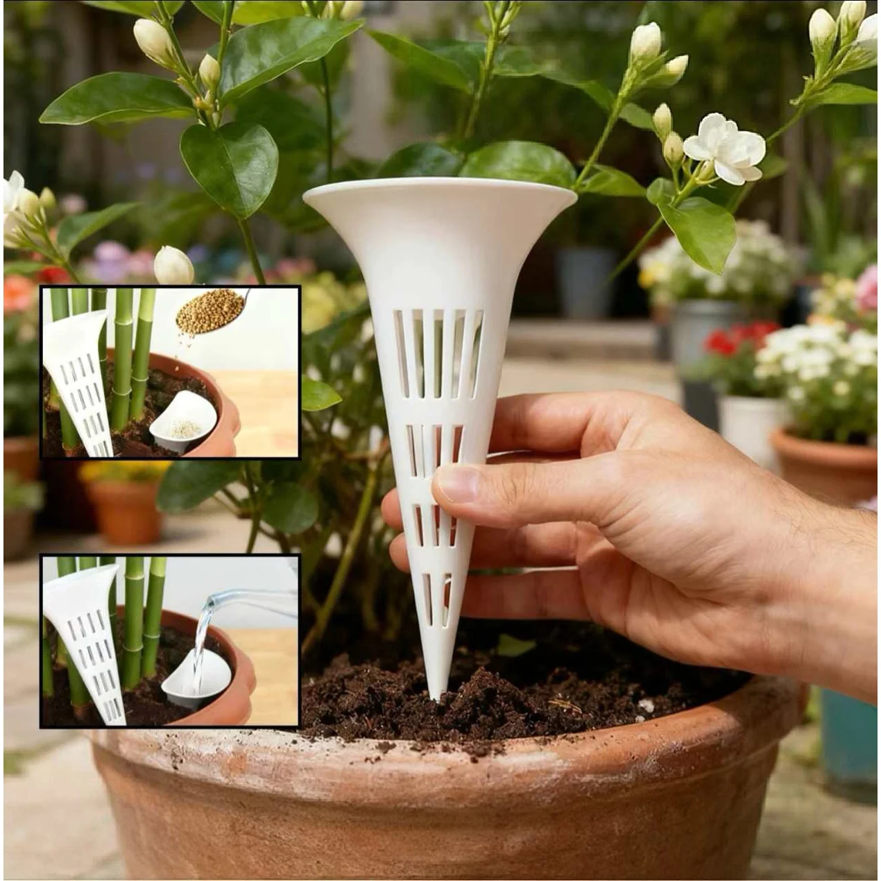 6Pc Conical Plant Breathable Watering Device  Garden Bonsai Bottom Flower Plant Soil Aeration Root Protection Potted Grid Gasket