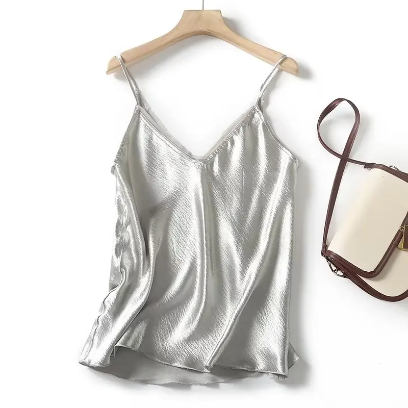 

Jenny&Dave French Elegant Lazy Wind Satin Ladies Blouse Camisole Top Fashion Summer Shirt