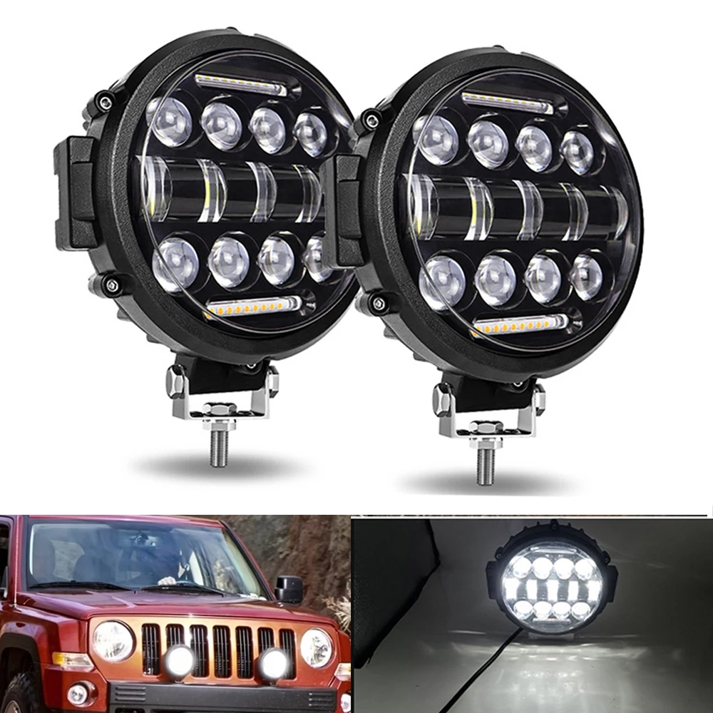 7inch LED DRL High Low Beam Driving Lamp 150W Round Headlight Round Super Bright LED Work Light Bar for Truck Jeep Offroad SUV