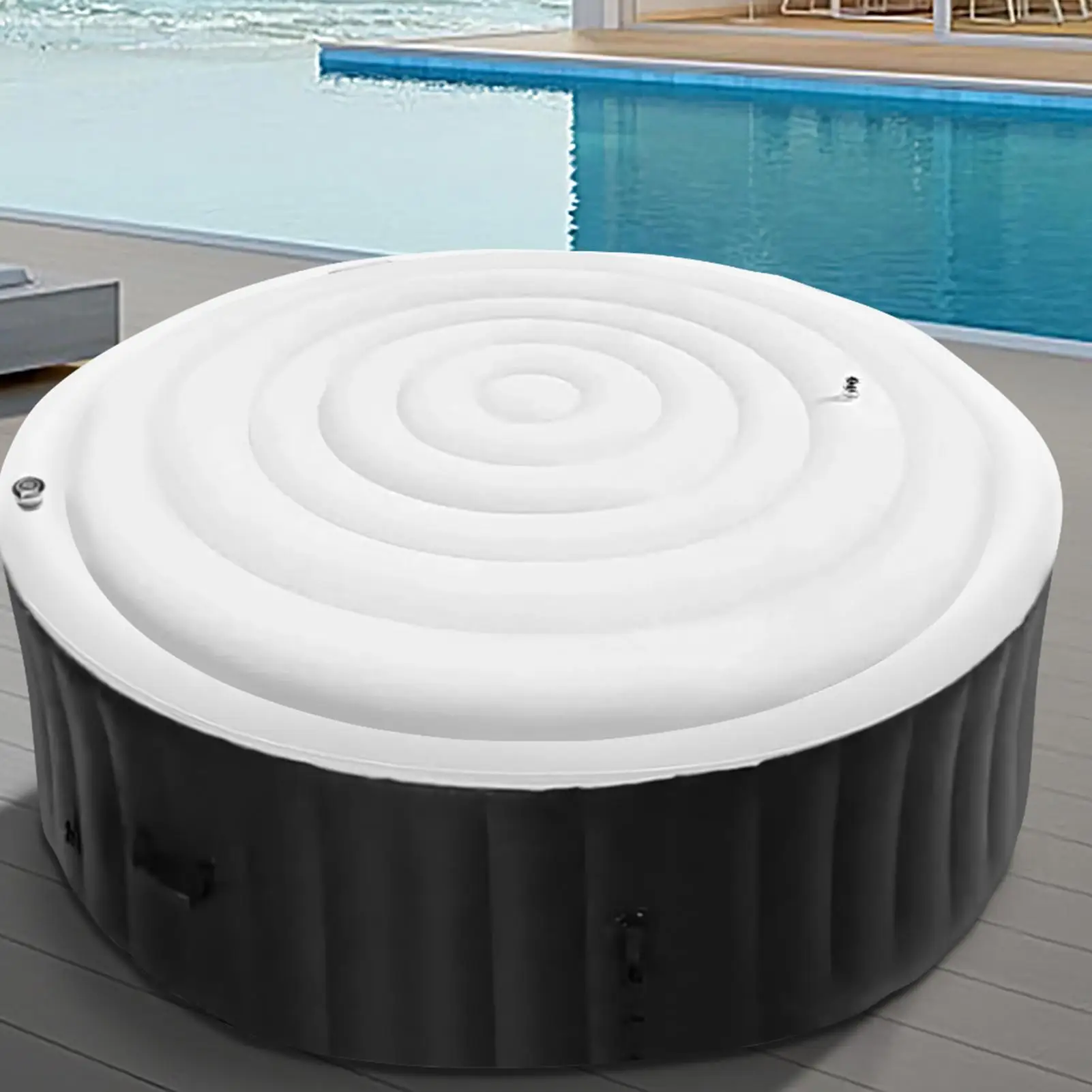 

145Cm Diameter Inflatable Cover Energy Saving Round Hot Tub Lid Outdoor Spa Pool Windproof Rain Overflow Thermal Cover