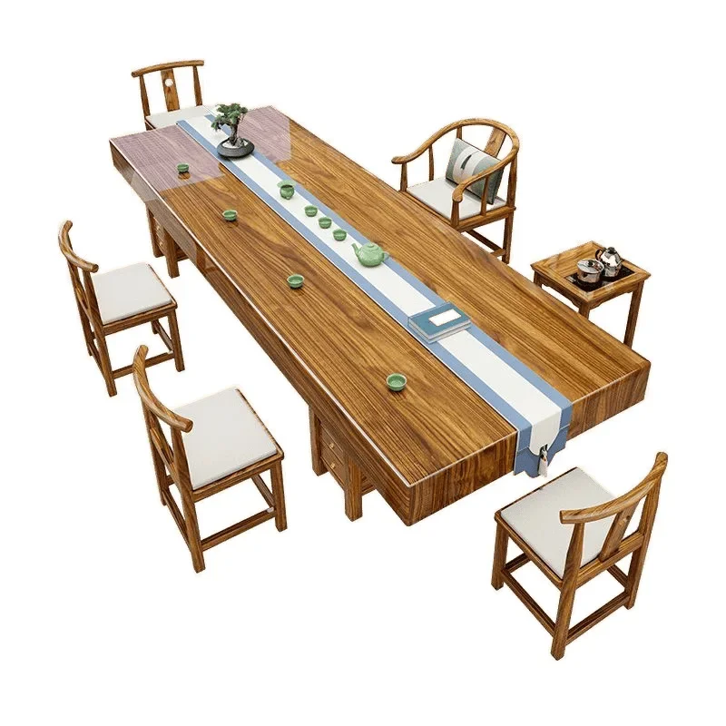 

Thickened ebony 10cm large board tea table and chairs, one table and five chairs, new Chinese living room coffee table, home