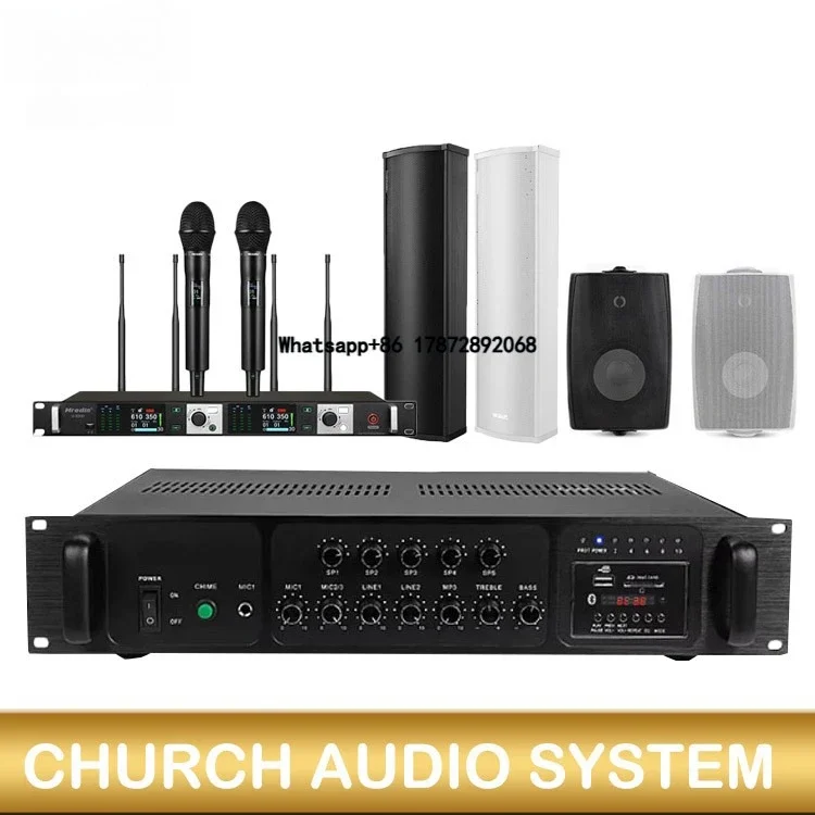 

Church Audio System with UHF Wireless Microphone Clear Speech Solution Commercial PA System with Zone Control Houses of Worship