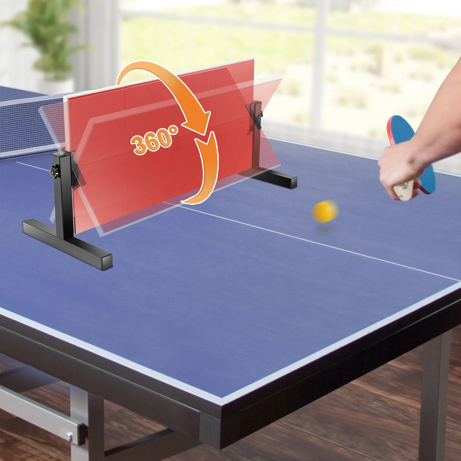 Tischtennis-Rückprallbrett-Trainer 360 ° Winkel- und höhenverstellbarer Tischtennistrainer aus Massivholz mit 8 Gummiblöcken für das Heimtraining im Studio – Detail 23