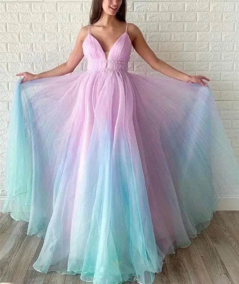 Rainbow Dresses Maternity Photography Props Tulle Gown For Pregnancy Shooting Mesh Women's Tutu Dress V-Neck Maternity Clothes