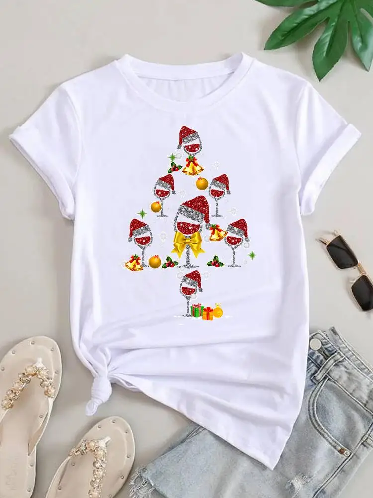 

Graphic T-shirt Print Top Fashion T Shirt Clothes Christmas Wine Love Sweet Trend New Year Women Female Ladies Clothing Tee