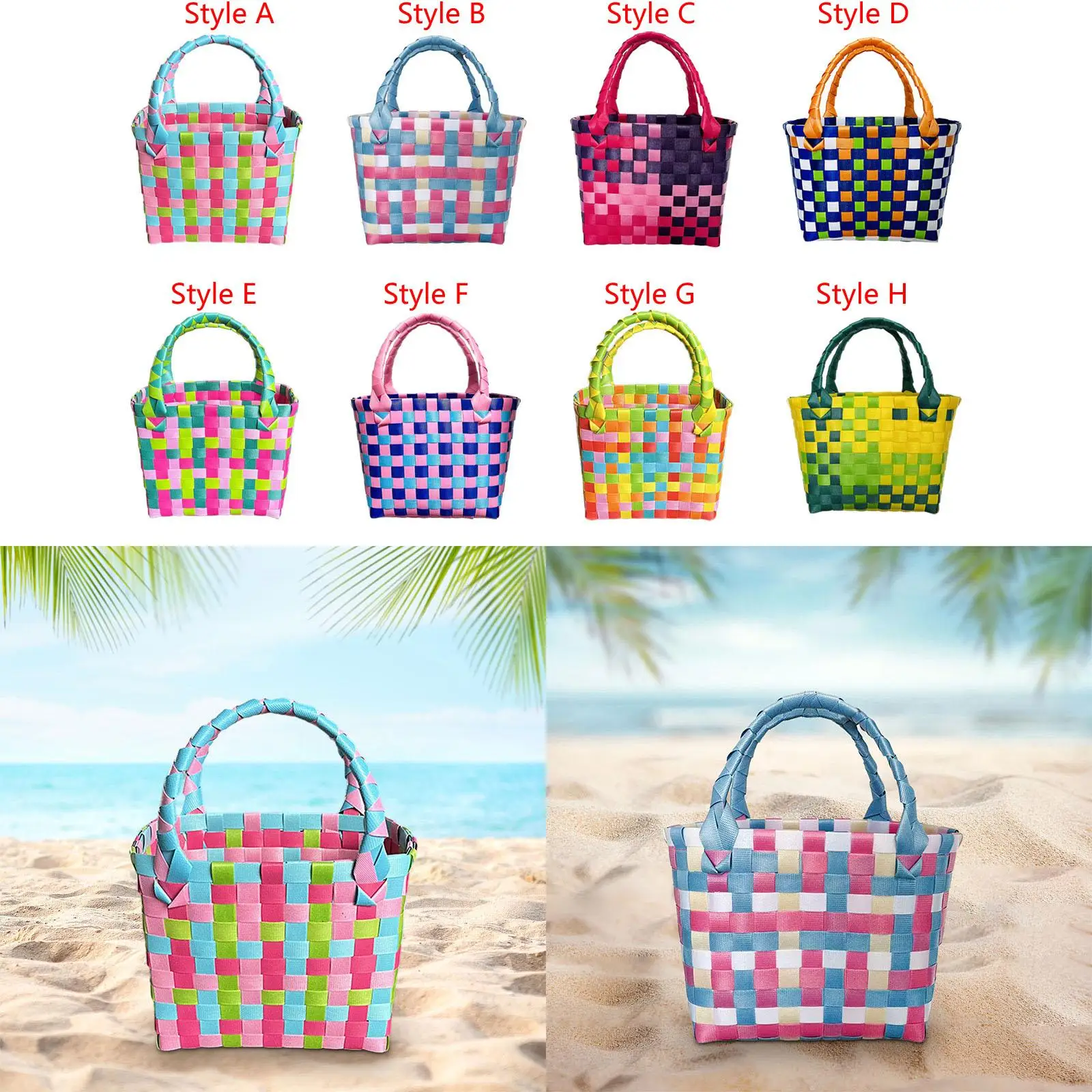 Woven Handbag Waterproof Beach Pouch Lightweight Holiday Open Tote Bag