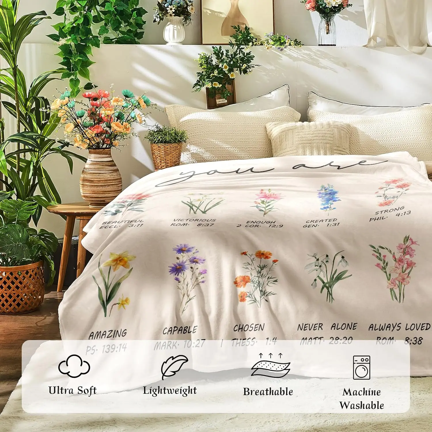 هدايا مسيحية للسيدات من VIKAMA: بطانية زهور دينية، بطانية غطاء زهور، بطانية هدية عيد ميلاد ناعمة للسيدات #5