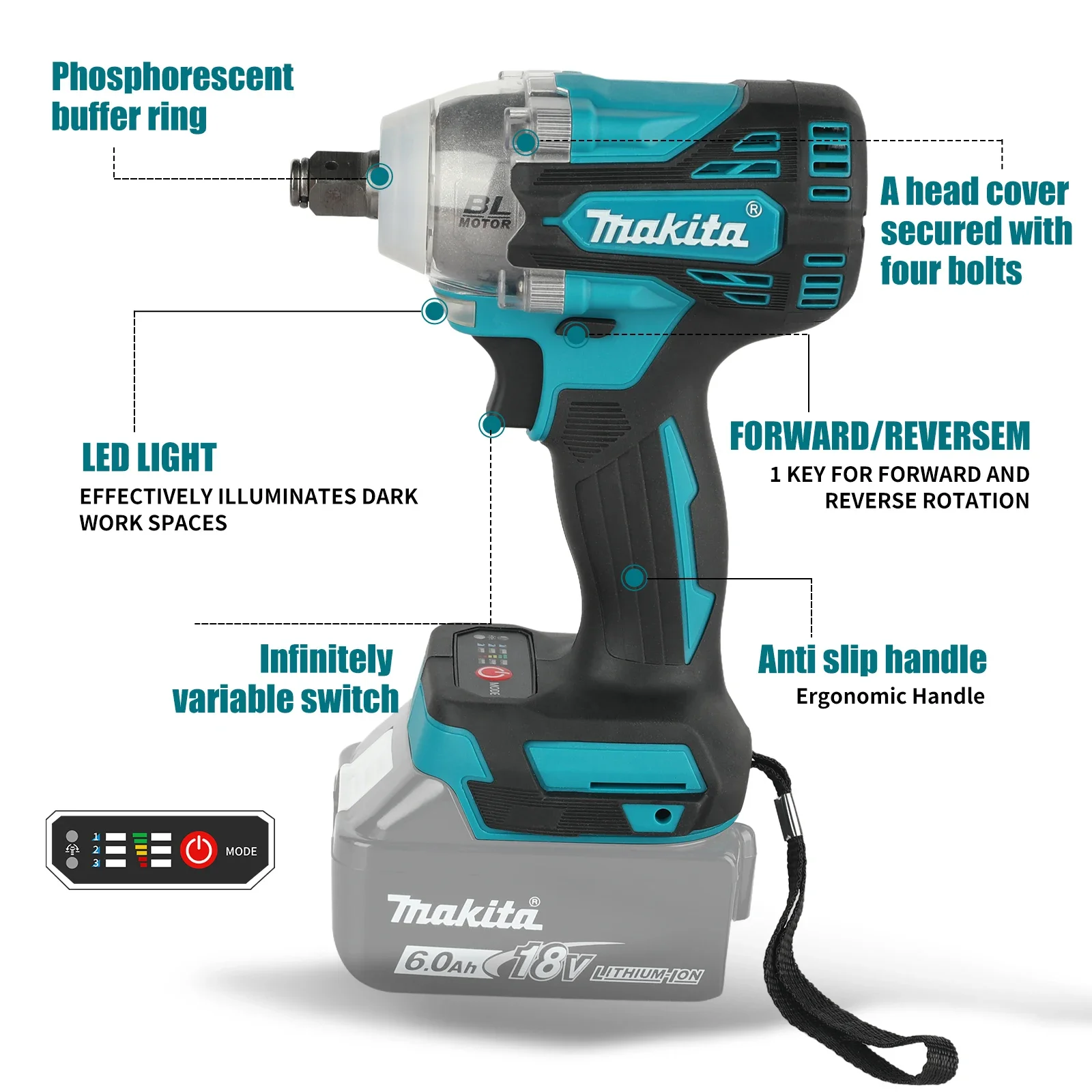 For Makita DTW300 Compact Impact Wrench Lightweight Portable for On-site Construction and Roadside Emergency Repair tools