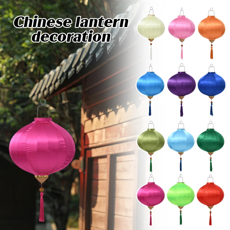 

12/14 inch Classic Palace Lantern Chinese Satin Silk Lantern Vietnam Mid-autumn Spring Festival Party Hanging Decor Ornaments