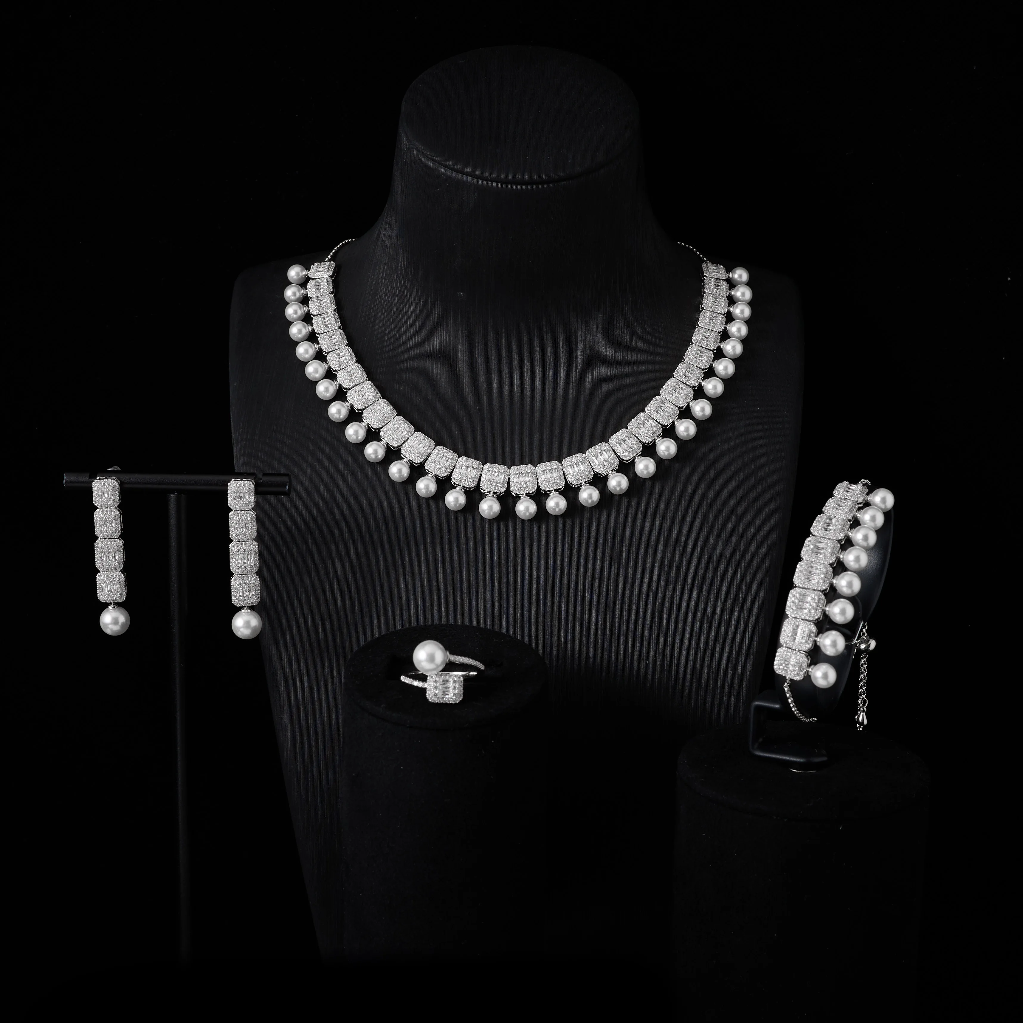 00040 Pearl Necklace Jewelry Sets for Women Cubic Zirconia Necklace Set Party Engagement Dress Suits  Dubai  Jewelry Dubai