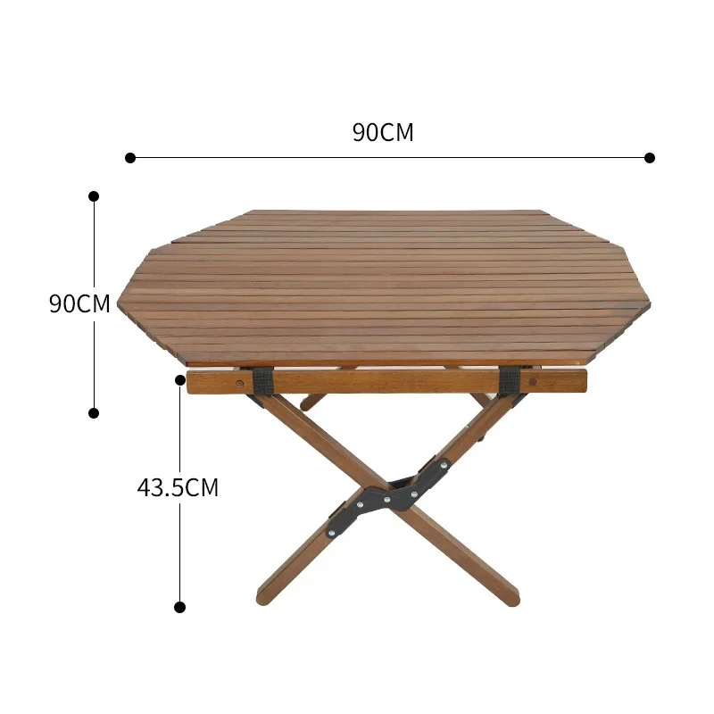 Outdoor camping octagonal folding table, portable solid wood car picnic leisure table