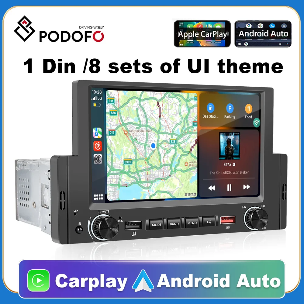 

Podofo 6.2 inch Car Radio 1 Din CarPlay Android Auto Multimedia Player Bluetooth MirrorLink FM Receiver For Volkswagen Nissan