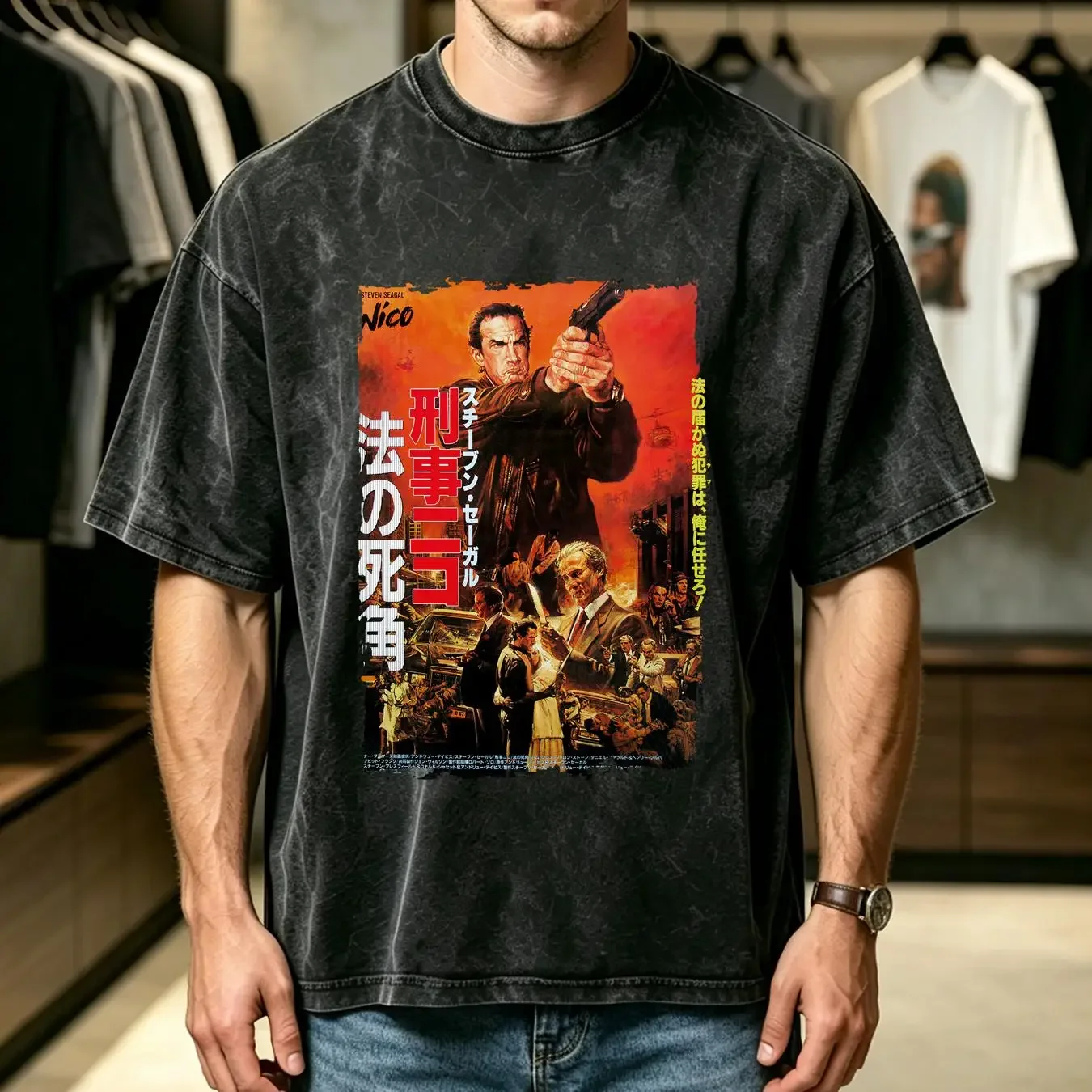 washed T Shirt Nico Steven Seagal Japanese Movie long or short sleeves vintage Washed Breathable Casual Stylish Stretched