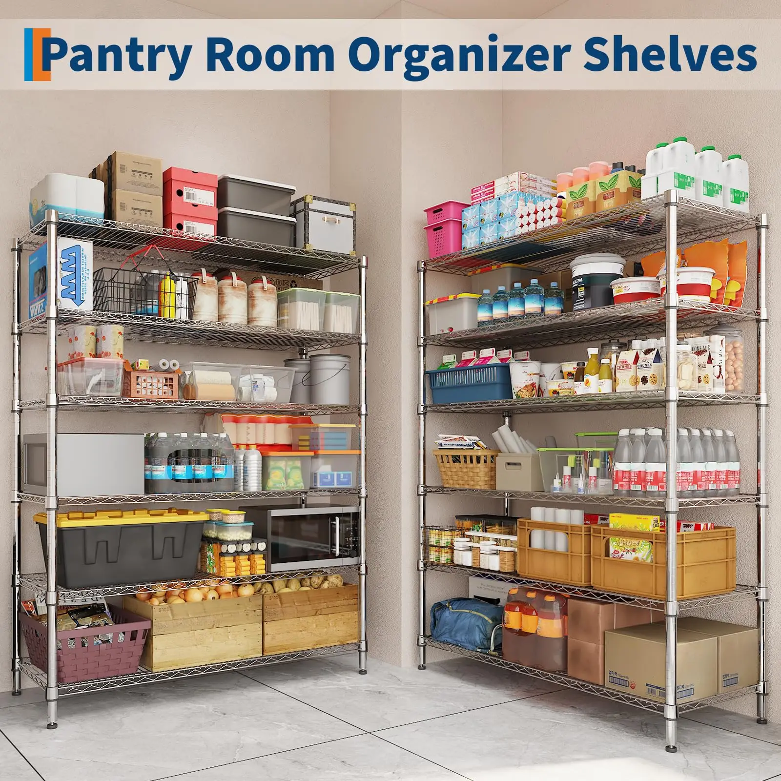 4/5/6-Tier Wire Shelving with Wheels, Metal Storage Shelves Heavy Duty, Chrome Plating, NSF, Adjustable Utility Shelf Rack for Kitchen, Garage, Pantry, Commercial, 47.2