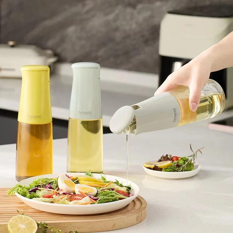 

Automatic oil sprayer Opening and Closing Oil Pot Glass Oil Bottle Kitchen Food Grade Condiment Without Oil Hanging Gravity