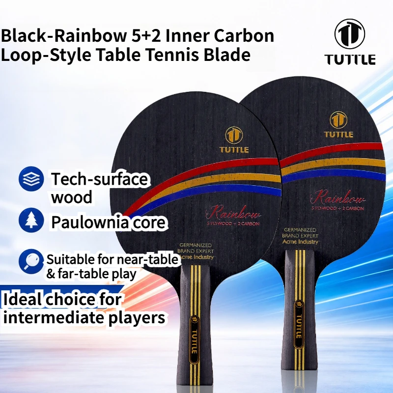 TUTTLE Table Tennis Racket Blade 7-Ply 5 Wood 2 Inner Carbon Ping Pong Paddle for Beginner Intermediate Training Competition