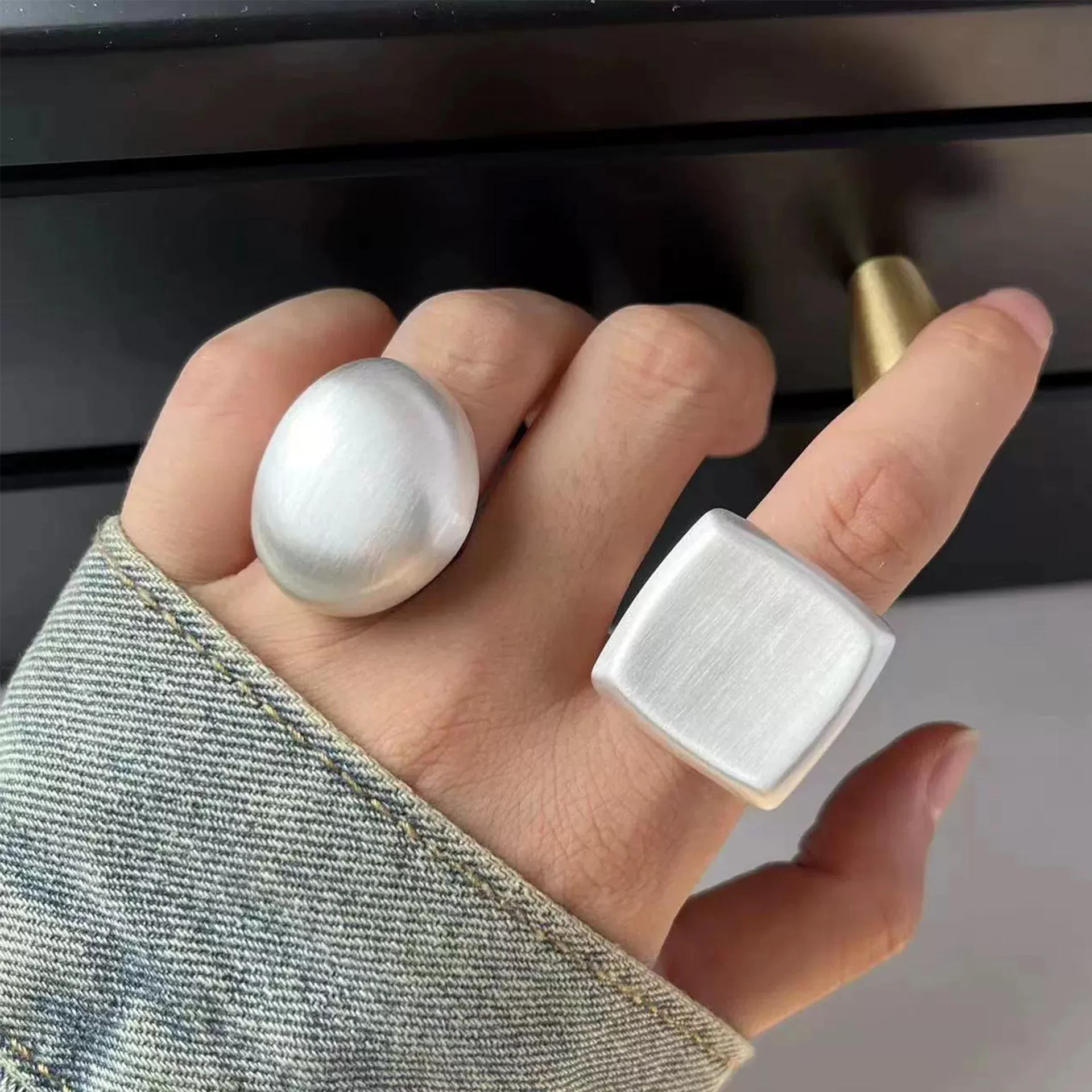 Fashion Silver Color Scrath Women Men Minimalism Metal Rings Jewelry