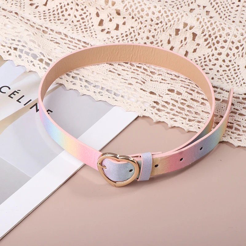 New Children's Belt Girl PU Colorful Princess Dress Military Training Girl Belt Dress Jeans Belt Love Heart Eyelet Waist Belt